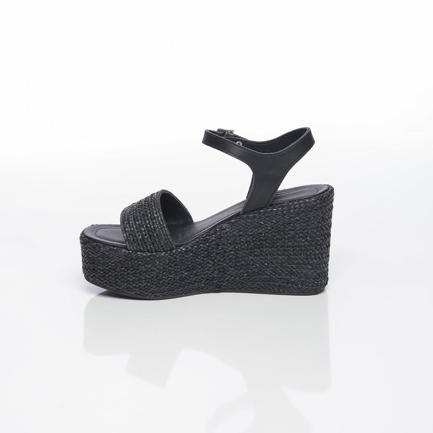 Aria Raffia Noir & Cuir Noir