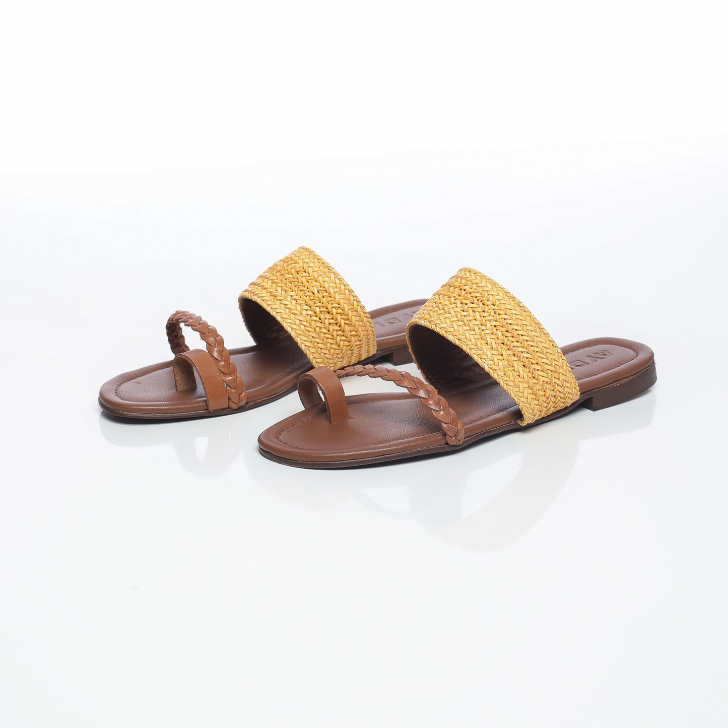 TRESSE Raffia Jaune & Cuir Camel