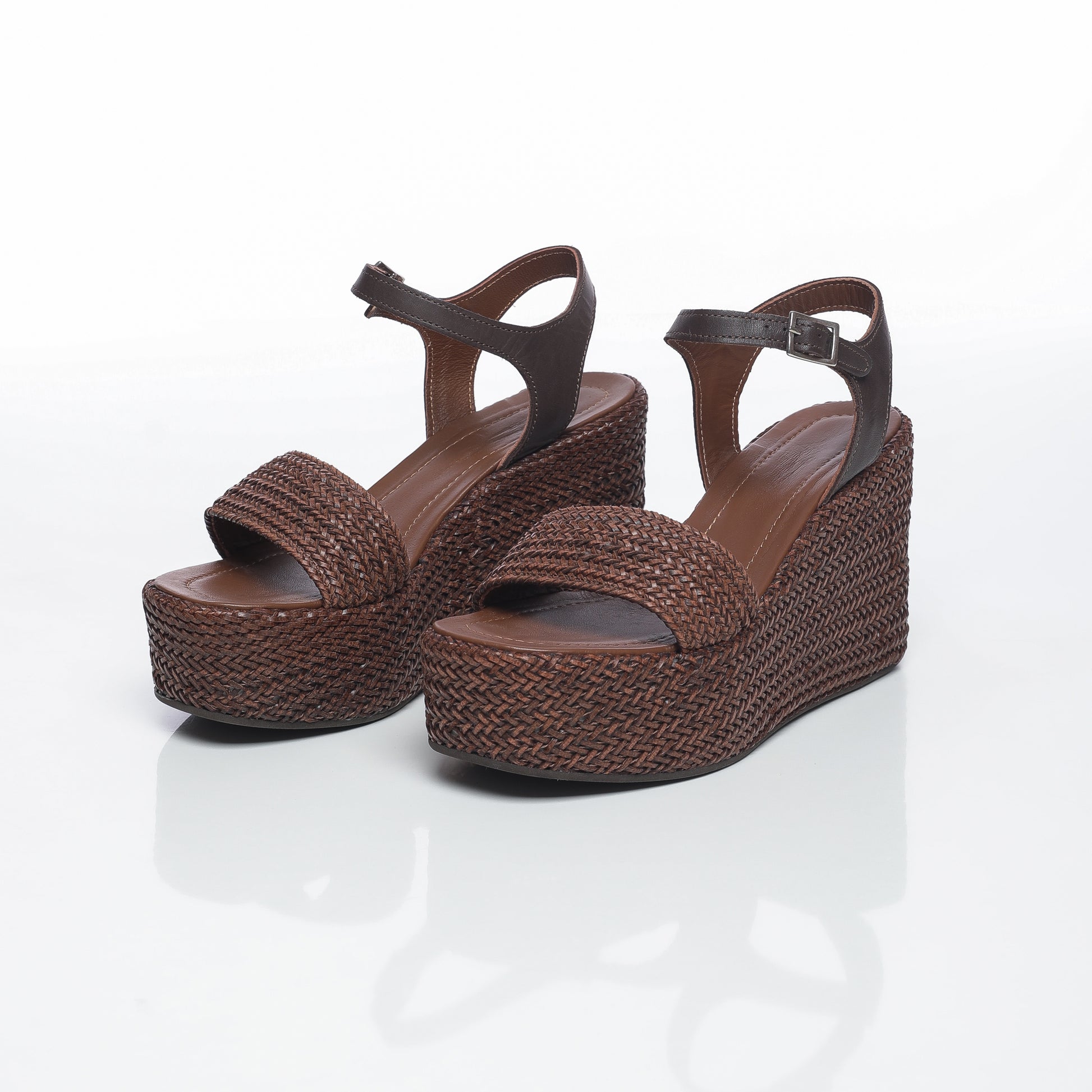 Aria Raffia Marron & Cuir Marron