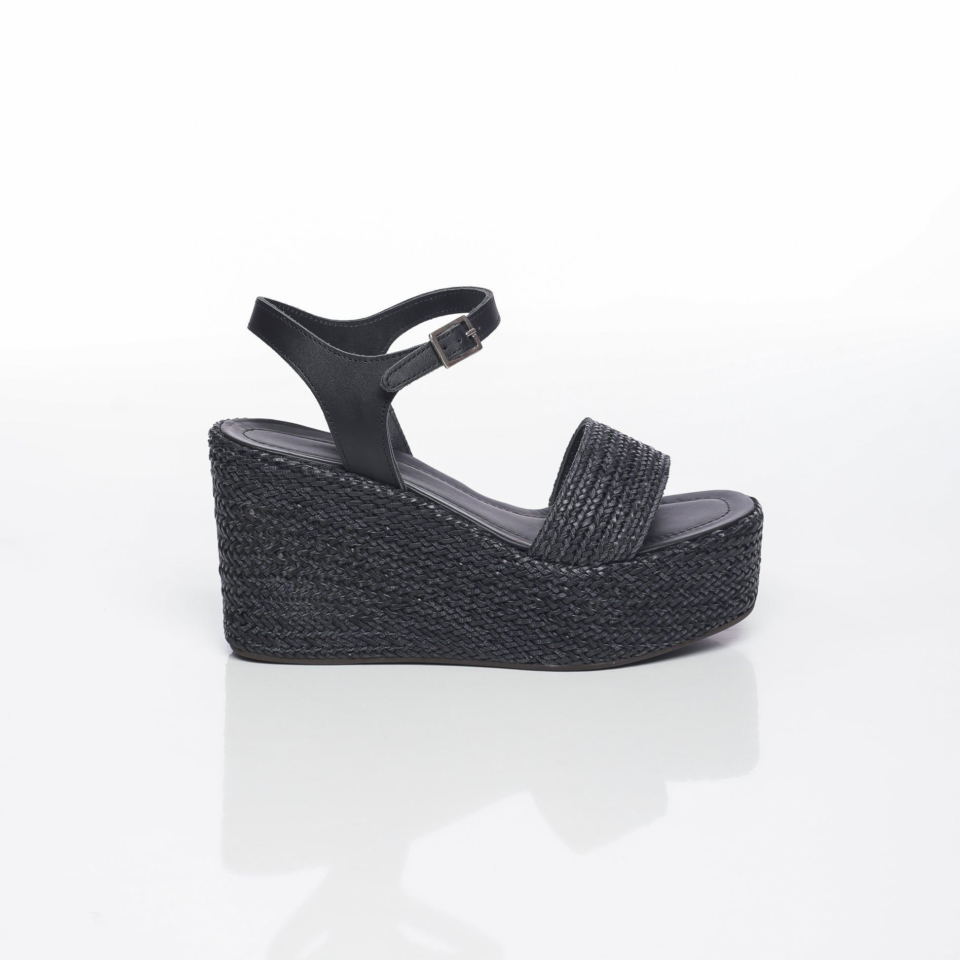 Aria Raffia Noir & Cuir Noir