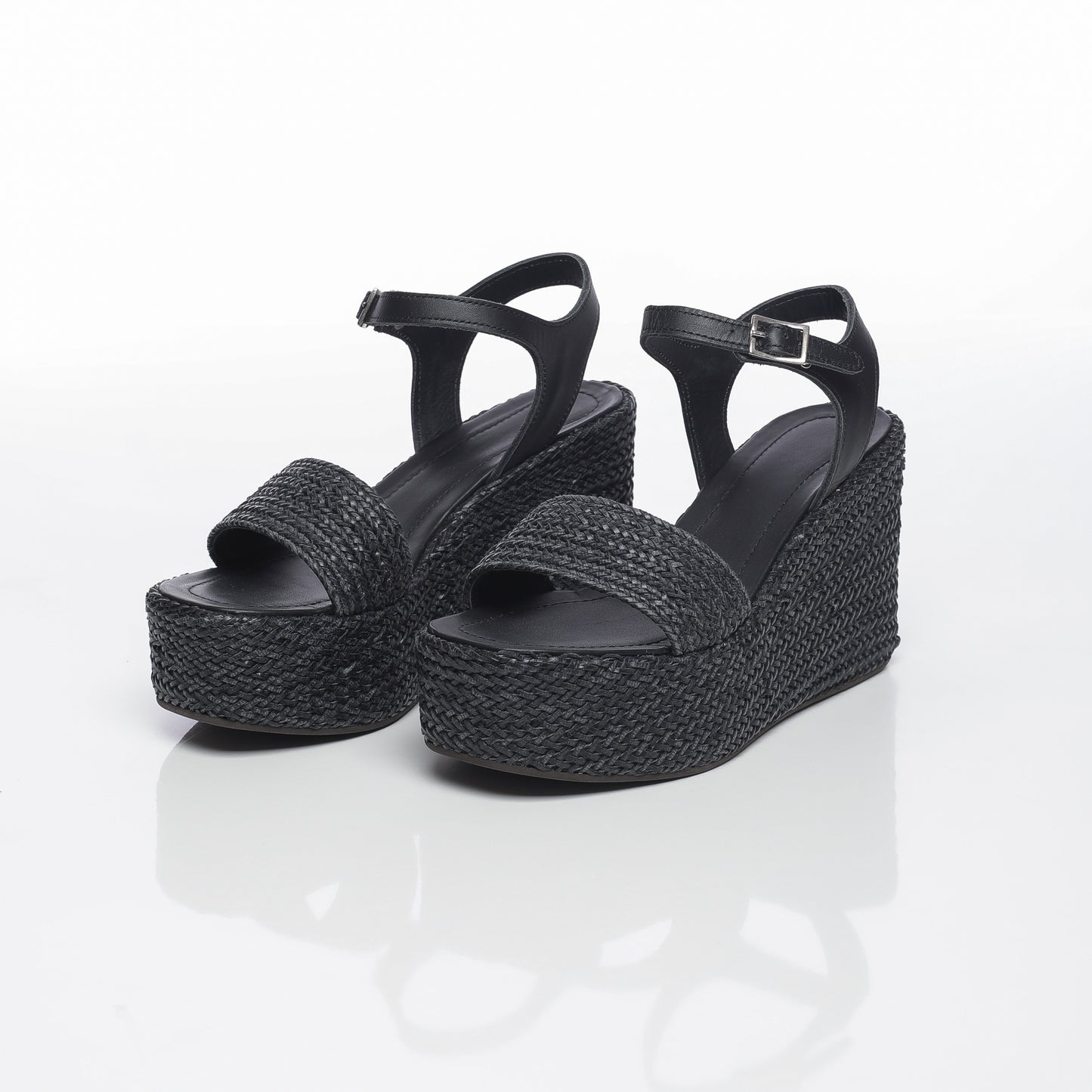 Aria Raffia Noir & Cuir Noir
