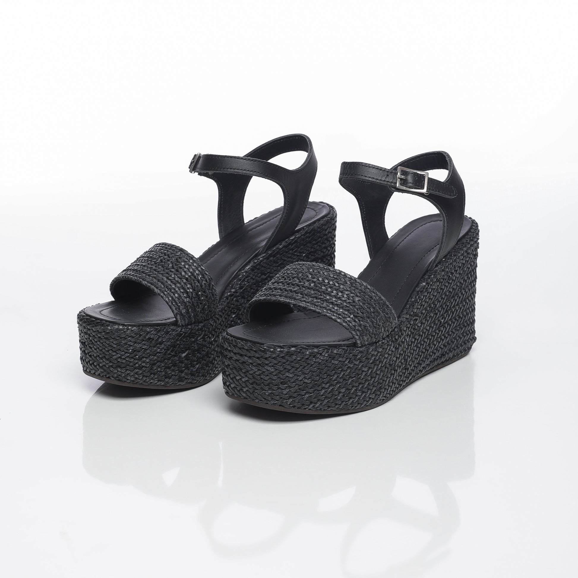 Aria Raffia Noir & Cuir Noir