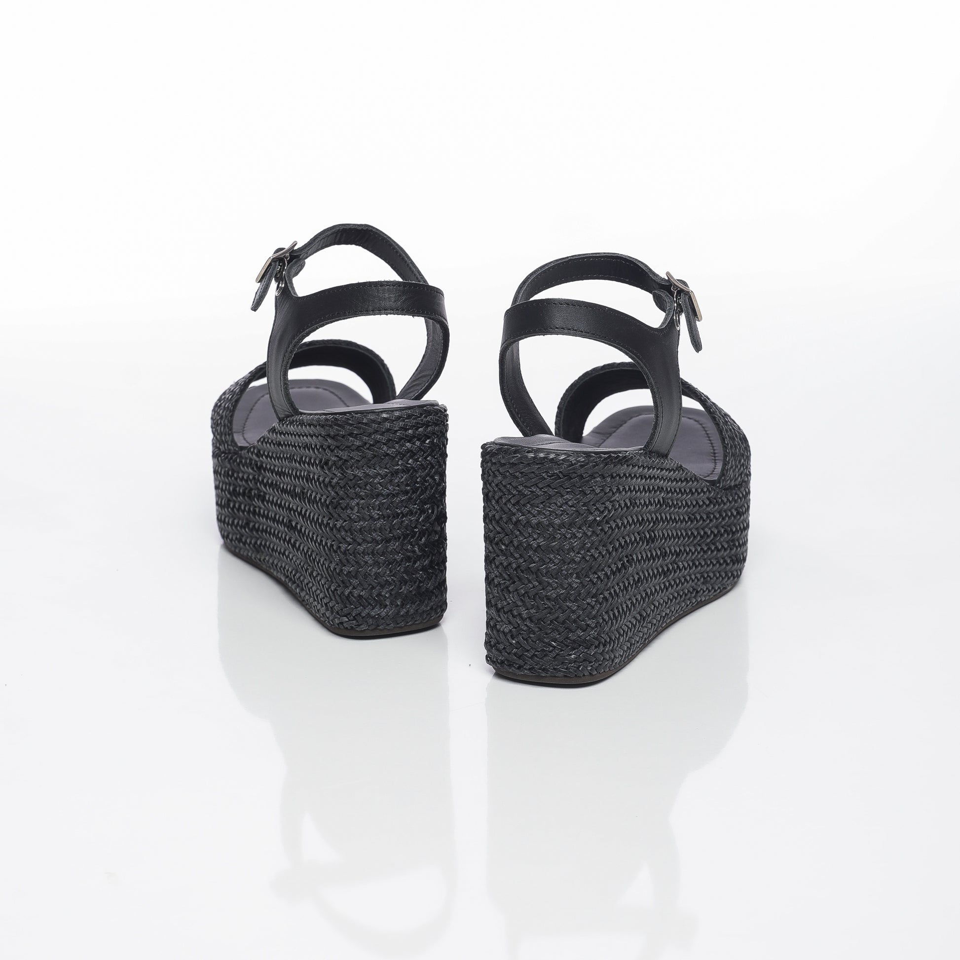 Aria Raffia Noir & Cuir Noir