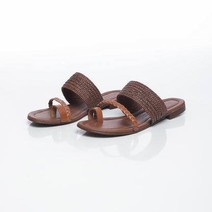 TRESSE Raffia Marron & Cuir Camel
