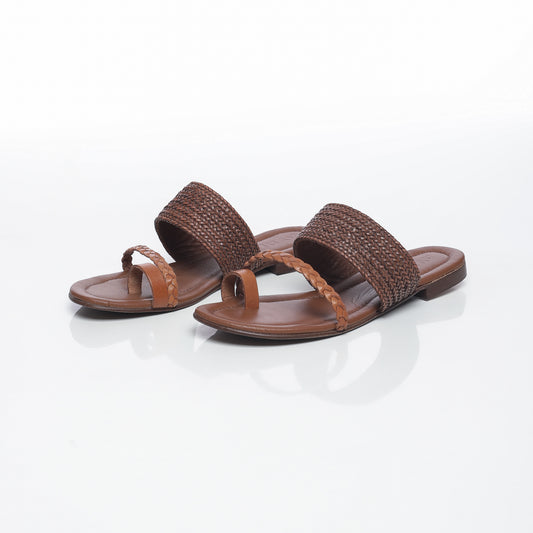 TRESSE Raffia Marron & Cuir Camel