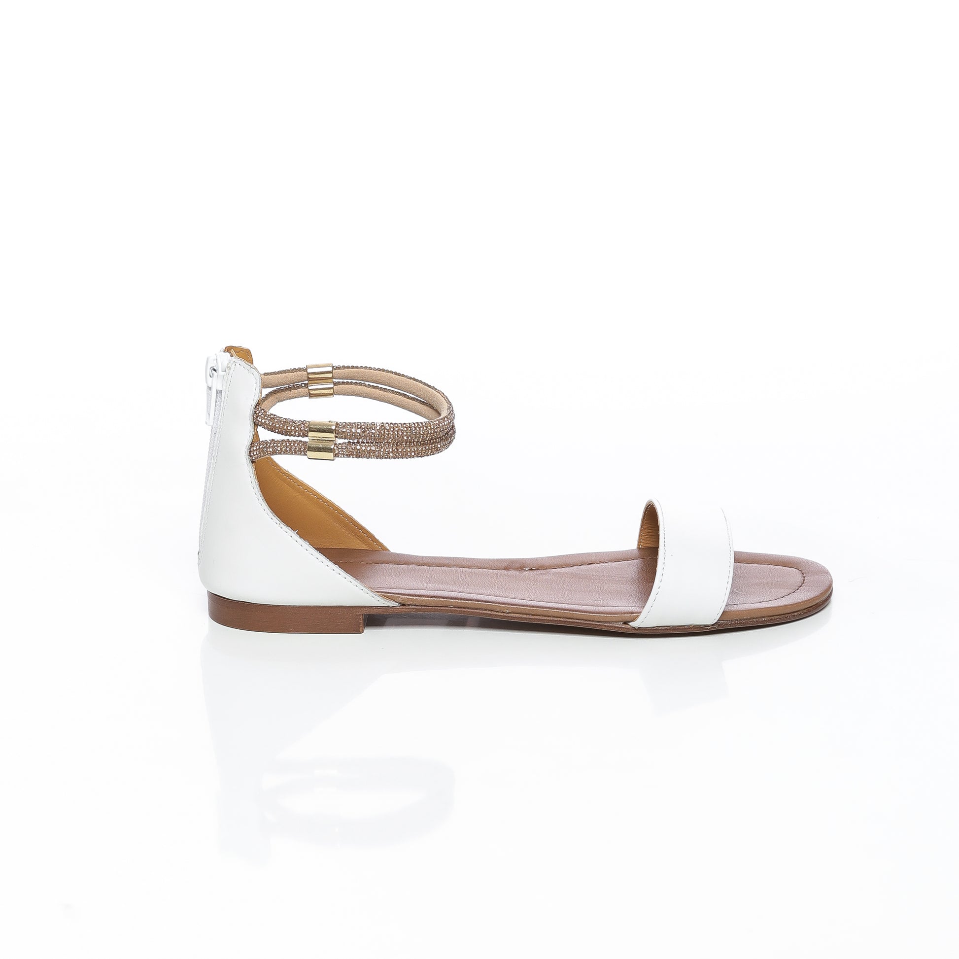 Versilia Cuir Blanc & Strass champagne